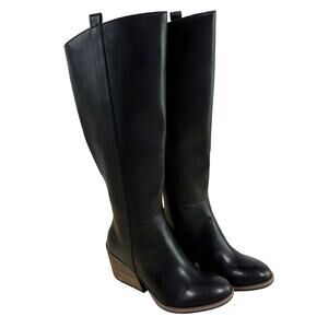 Korks NWOB Harley Tall Black Boot Size 6M Side Zip Pull Tab Tapered Stacked Heel